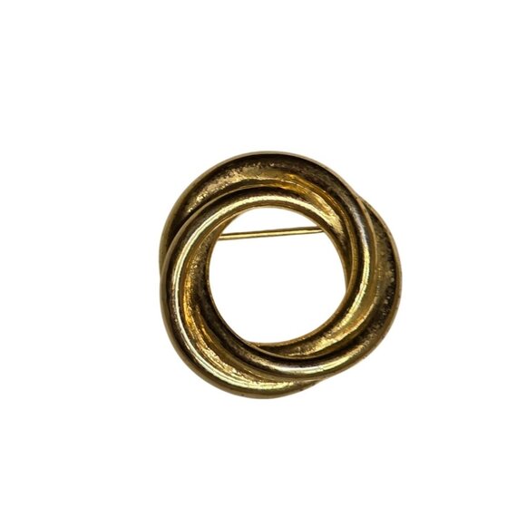 Gold-Tone Interlocking Circle Brooch Pin Vintage Jewelry - Picture 1 of 5
